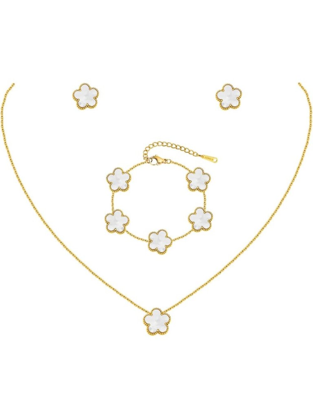 Elegant 18K Gold Plated Flower Jewelry Set - Necklace, Bracelet & Earrings